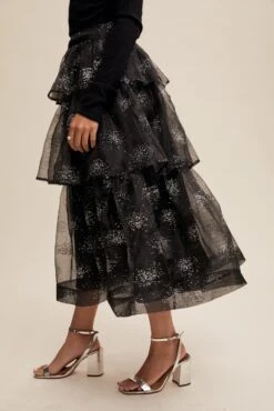 Black Sparkle Organza Tiered Midi Skirt -MODERN MILLIE Shop 21810279 6ad44bdc 657a 4ba0 b781 c74411a3a572