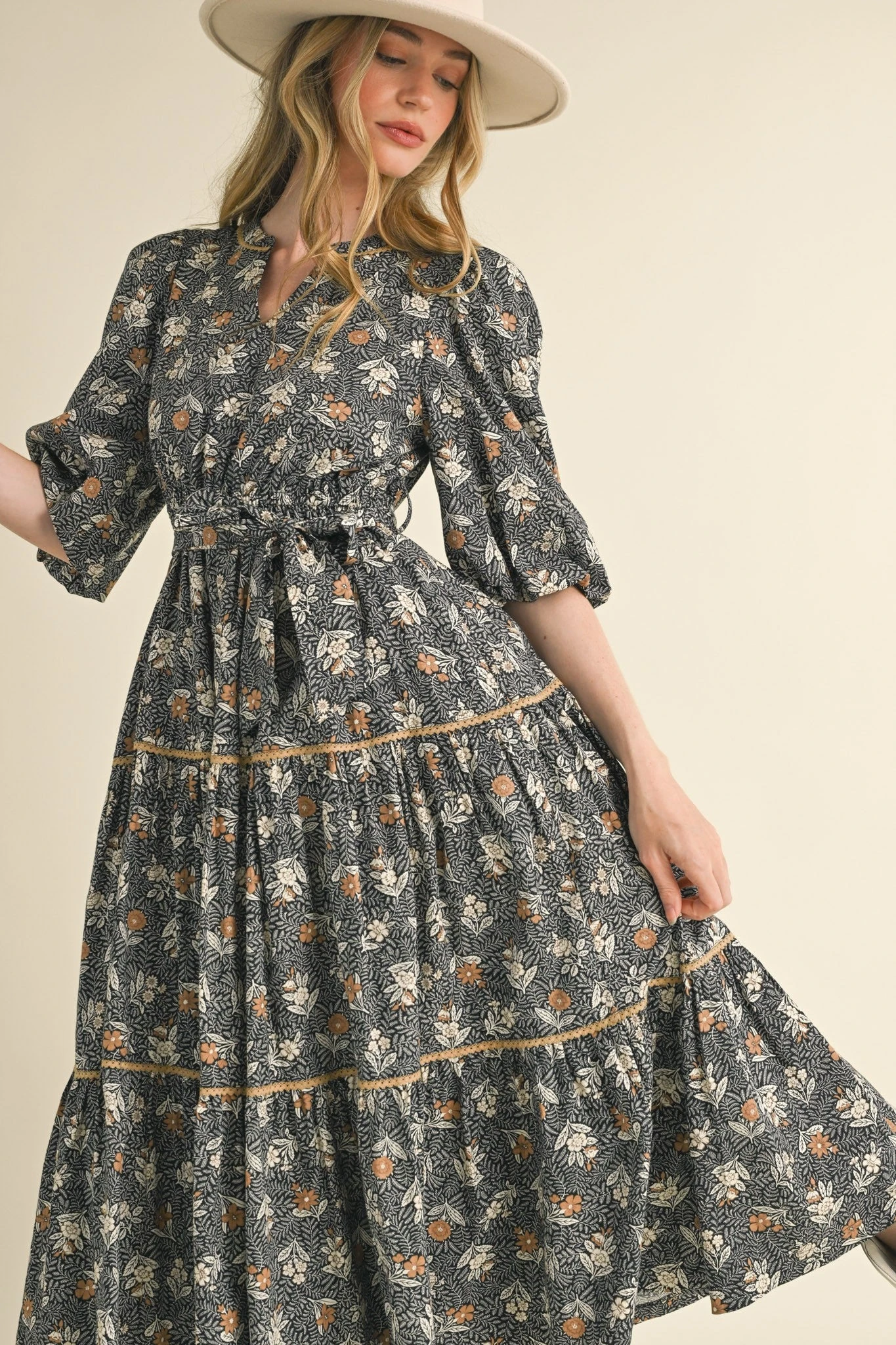 Black Floral and Leaf Ric-Rac Trim Midi Dress Black Floral And Leaf Ric-Rac Trim Midi Dress -MODERN MILLIE Shop 21883772 5e39f28c 211d 4c4c 86b1 d96693c4cca5