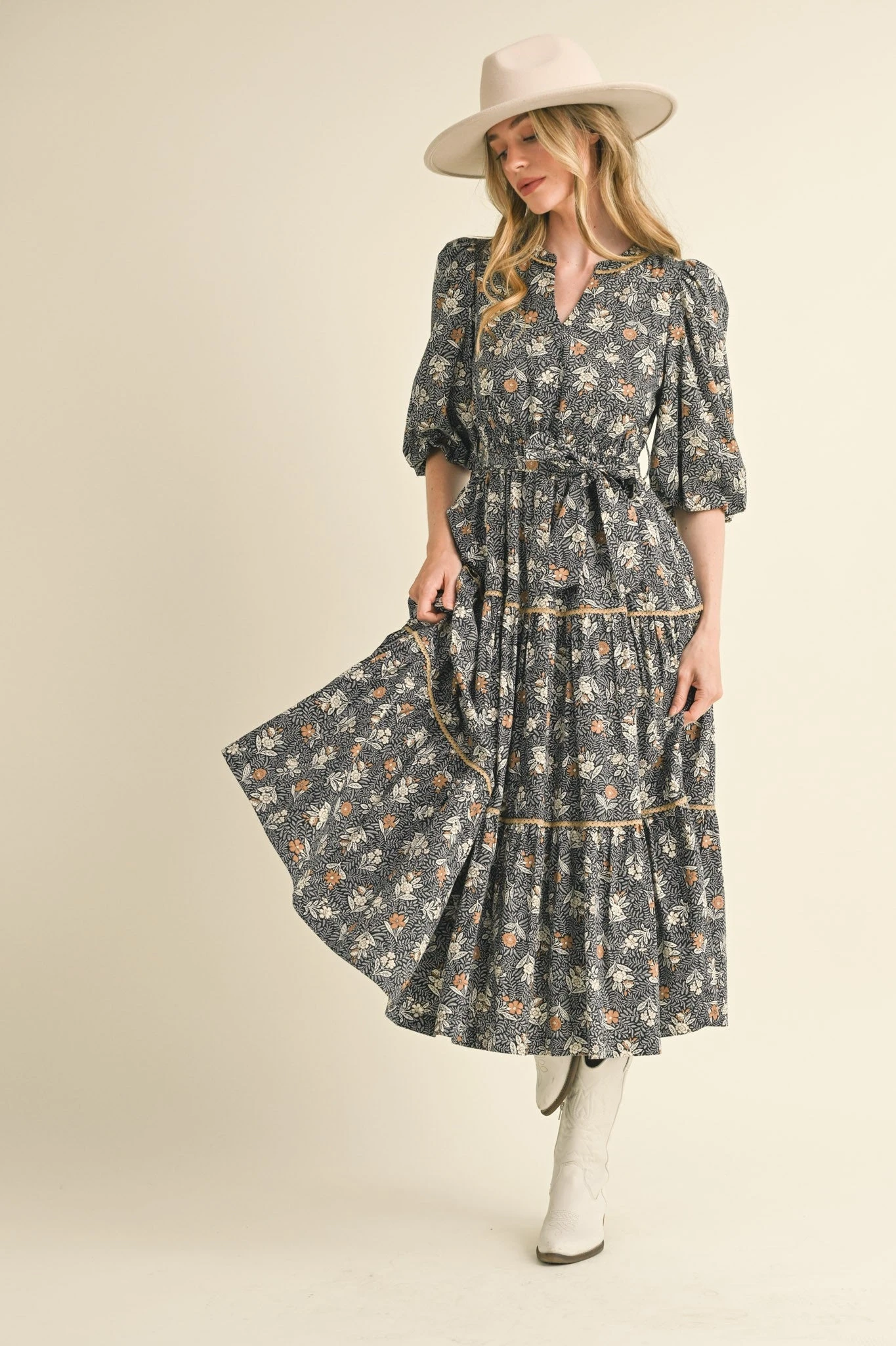 Black Floral and Leaf Ric-Rac Trim Midi Dress Black Floral And Leaf Ric-Rac Trim Midi Dress -MODERN MILLIE Shop 21883772 dfce8e02 2b2b 4197 9dee f8a488202561