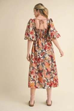 Burgundy And Charcoal Bubble Sleeve Midi Dress -MODERN MILLIE Shop 21896201 b44d999e 6b24 423f 93d3 6b52c5a24aee