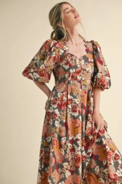 Burgundy And Charcoal Bubble Sleeve Midi Dress -MODERN MILLIE Shop 21896201 d8f11dcf 9114 44c3 9a0b 14f4980748ea