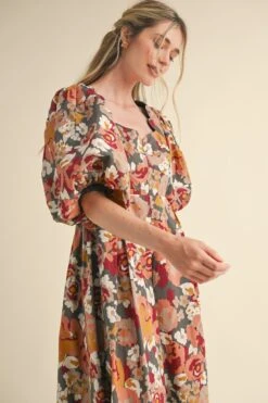 Burgundy And Charcoal Bubble Sleeve Midi Dress -MODERN MILLIE Shop 21896201 f02d8795 c5a5 48e5 a4ca 291424aed574