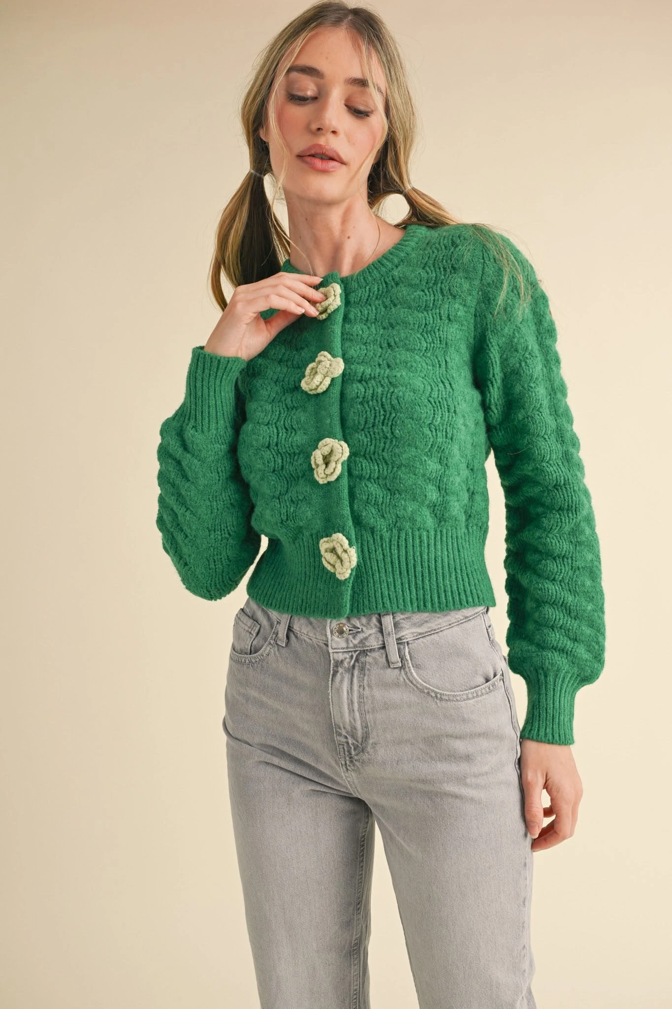 Green Knit Cardigan with Rosette Detail Green Knit Cardigan With Rosette Detail -MODERN MILLIE Shop 21953475 827d383a 9600 458b 880e 23a8f2c0cc1b