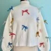 All Over Bow Knit Sweater In Ivory