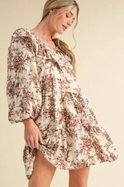 Ivory And Rust Toile Mini Dress