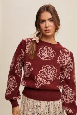 Crimson Floral Pullover Knit Sweater -MODERN MILLIE Shop 22031418 d8999a65 425c 4189 96b4 196c91ebd26d