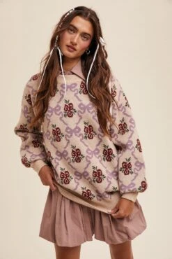 Bow And Flower Pattern Oversized Knit Sweater -MODERN MILLIE Shop 22156018 5306d049 d251 4888 9563 f632bd37bf2e