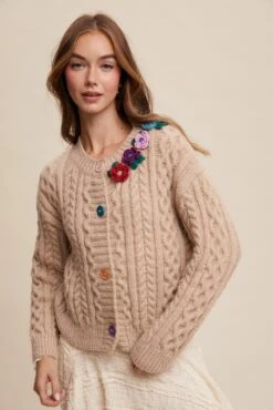 Oatmeal Flower Detail Cable Knit Button Front Cardigan -MODERN MILLIE Shop 22251168 361e0e1f adec 4d9e a61f 68cdc54f61e0