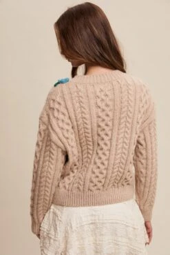 Oatmeal Flower Detail Cable Knit Button Front Cardigan -MODERN MILLIE Shop 22251168 cccd99ad 3986 4b4a 811b b50aed61b289