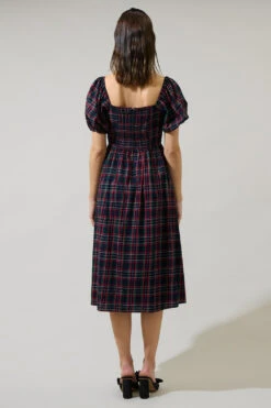 Navy Plaid Alessi Puff Sleeve Midi Dress -MODERN MILLIE Shop 22311737 e203266d b08c 499c be54 d6a31947d8bd