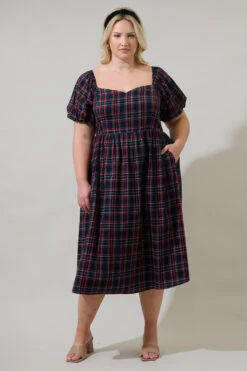 Navy Plaid Alessi Puff Sleeve Midi Dress -MODERN MILLIE Shop 22348737 eba3282a 5594 4b12 9798 a7c2c7ae9f24
