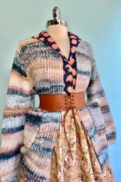 Chunky Knit Open Cardigan In Blue And Tan By Molly Bracken -MODERN MILLIE Shop 2235BF2D F048 44FF B2AD 7B3BE9FBFB9D
