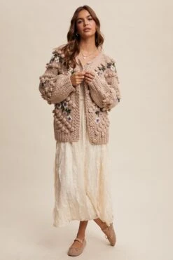 Tan Embroidered And Tufted Dot Cable Knit Cardigan -MODERN MILLIE Shop 22584096 f94d4df6 1889 41ec b8ed 0fcd91b4b4e3