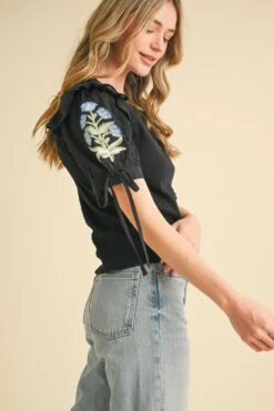 Embroidered Sleeve Top In Black -MODERN MILLIE Shop 22859553 7203a4b7 4237 4768 a328 bc719feee8f1