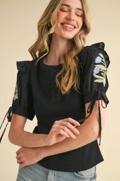 Embroidered Sleeve Top In Black -MODERN MILLIE Shop 22859553 75c03083 ae8f 4ff0 a03f 282b28c962cc