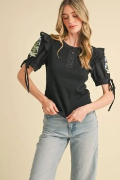 Embroidered Sleeve Top In Black -MODERN MILLIE Shop 22859553 84122fb1 eb15 43f4 a09d 19dd4065a19c