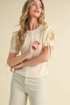 Embroidered Sleeve Top In Cream -MODERN MILLIE Shop 22859553 9234b122 3ee6 48ef 9582 ec3025cf1499