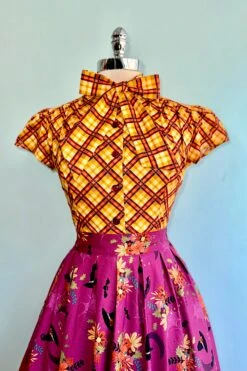 Orange Plaid Estelle Tie-Neck Blouse By Heart Of Haute -MODERN MILLIE Shop 22B52629 0DDD 4BAB 9578 540836776F83