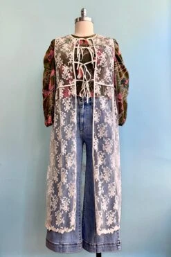 Ecru Sheer Floral Embroidered Lace Vest