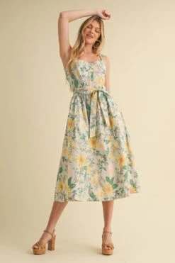 Grey Floral Midi Dress