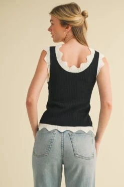 Black And White Scalloped Pointelle Knit Tank Top -MODERN MILLIE Shop 23360316 84ac4632 621c 48e6 b7f6 25dc959c1be1