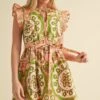 Peach And Lime Green Medallion Flutter Sleeve Mini Dress -MODERN MILLIE Shop 23501590 22113c90 1e82 4eb9 b71d f0c7824ac378