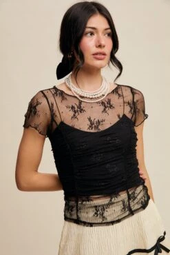 Black Ruched Short Sleeve Mesh Top -MODERN MILLIE Shop 23662775 ac008d6a 1a77 4c5a a2b8 1afc1597f195