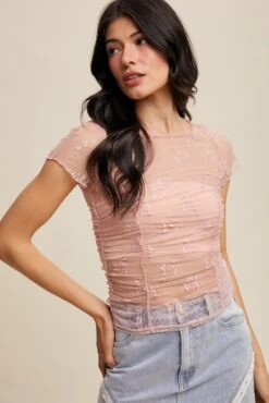 Blush Ruched Short Sleeve Mesh Top -MODERN MILLIE Shop 23662775 c7566b25 f61d 47ad adff f1768045b434