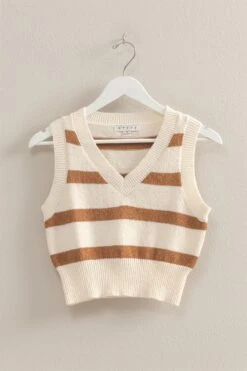 Dark Almond And Ivory Striped Cropped Sweater Vest -MODERN MILLIE Shop 23692e99 ec7a 4b3a 8d90 946e982cdd3d
