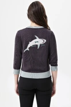 Sharks Embroidered Skye Cardigan By Miss Lulo -MODERN MILLIE Shop 25203 CHARCOALGREY 01