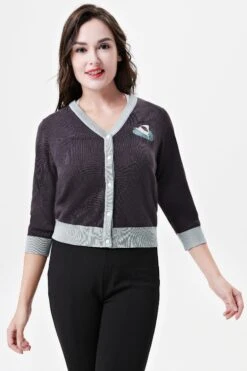 Sharks Embroidered Skye Cardigan By Miss Lulo -MODERN MILLIE Shop 25203 CHARCOALGREY 02