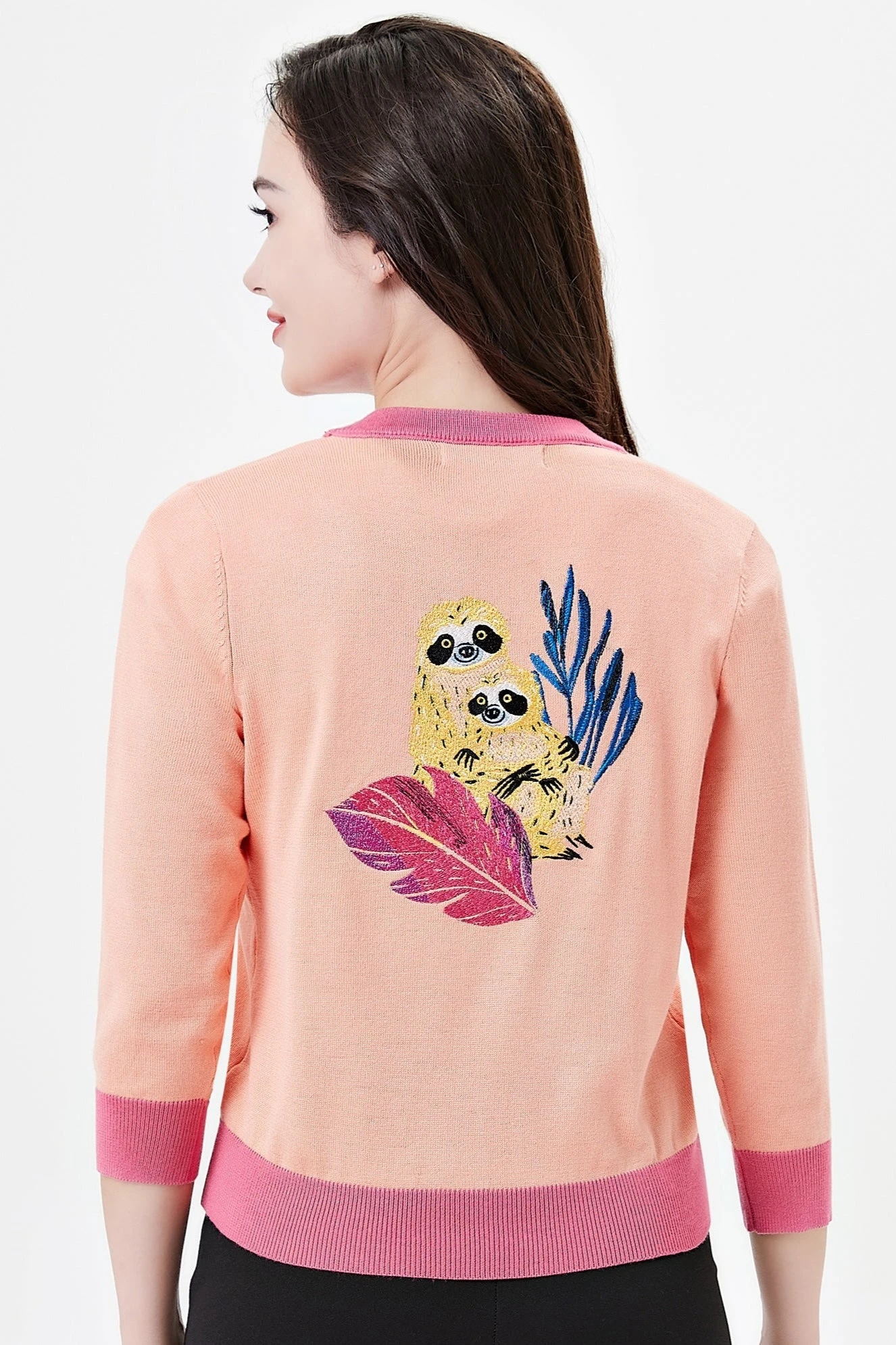 Sloths Embroidered Skye Cardigan by Miss Lulo Sloths Embroidered Skye Cardigan By Miss Lulo -MODERN MILLIE Shop 25204 PEACHPINK 01