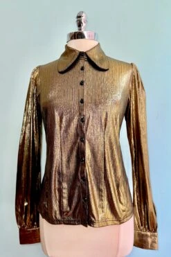 Gigi Gold Metallic Blouse By Hell Bunny