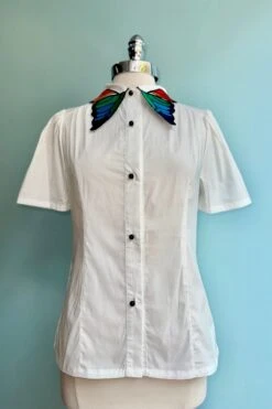 Rainbow Butterfly Collar Button Down Blouse