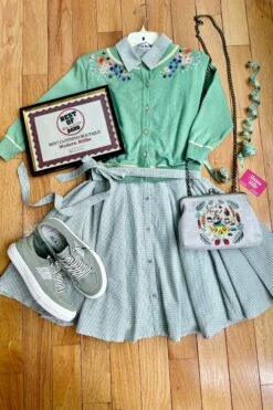 Green Seersucker Mini Shirt Dress