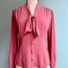 Pink Tie-Neck Puff Sleeve Button Down Blouse By Voodoo Vixen