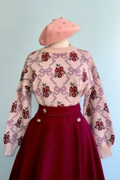 Bow And Flower Pattern Oversized Knit Sweater -MODERN MILLIE Shop 3962B809 1896 4866 9920 CCC624E9CA0E