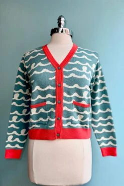 Teal Sea Waves Hilda Cardigan By Palava
