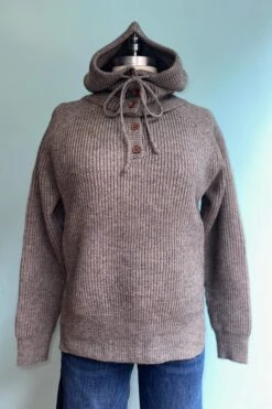Detached Hood Button Front Knit Sweater In Mocha