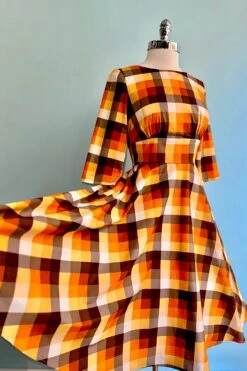 Darlene Orange Plaid Dress By Hell Bunny