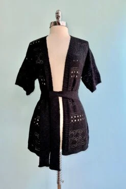 Crochet Belted Cardigan In Black By Molly Bracken