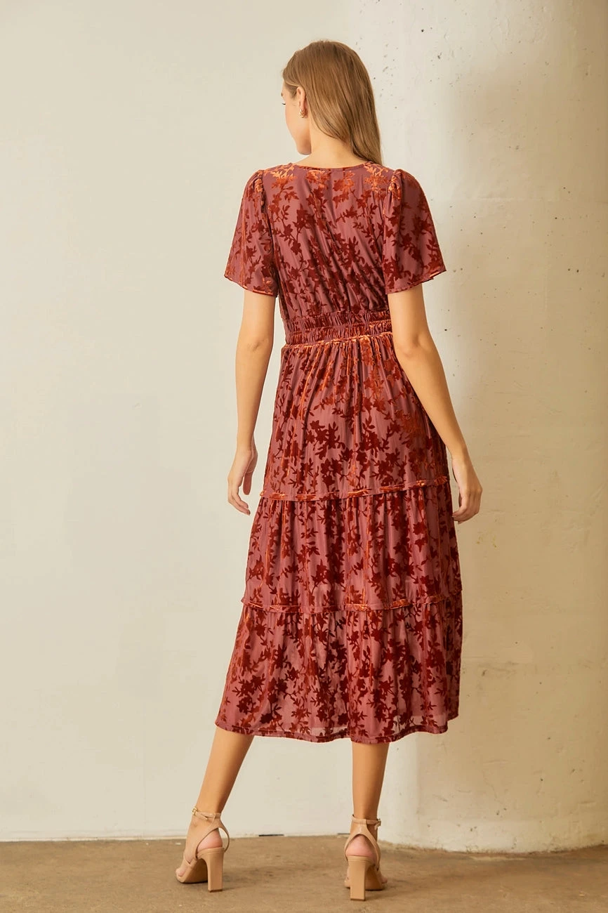 Burnout Velvet Midi Dress in Burgundy Burnout Velvet Midi Dress In Burgundy -MODERN MILLIE Shop 45b20f1306b7b2fc1fed8e84afa784e49841fcfcb0c5a4c0746b58d7068a2088
