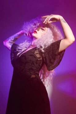 Lydia Wrap Dress In Black Flocked Bats Mesh By Wax Poetic -MODERN MILLIE Shop 46b3614decec0cca3af16151965bc10b51ab4245132970e77288263dd283cb2d