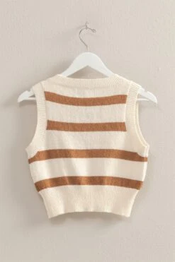 Dark Almond And Ivory Striped Cropped Sweater Vest -MODERN MILLIE Shop 48b3f72d 64f6 40e2 a54f b27ccff18e56