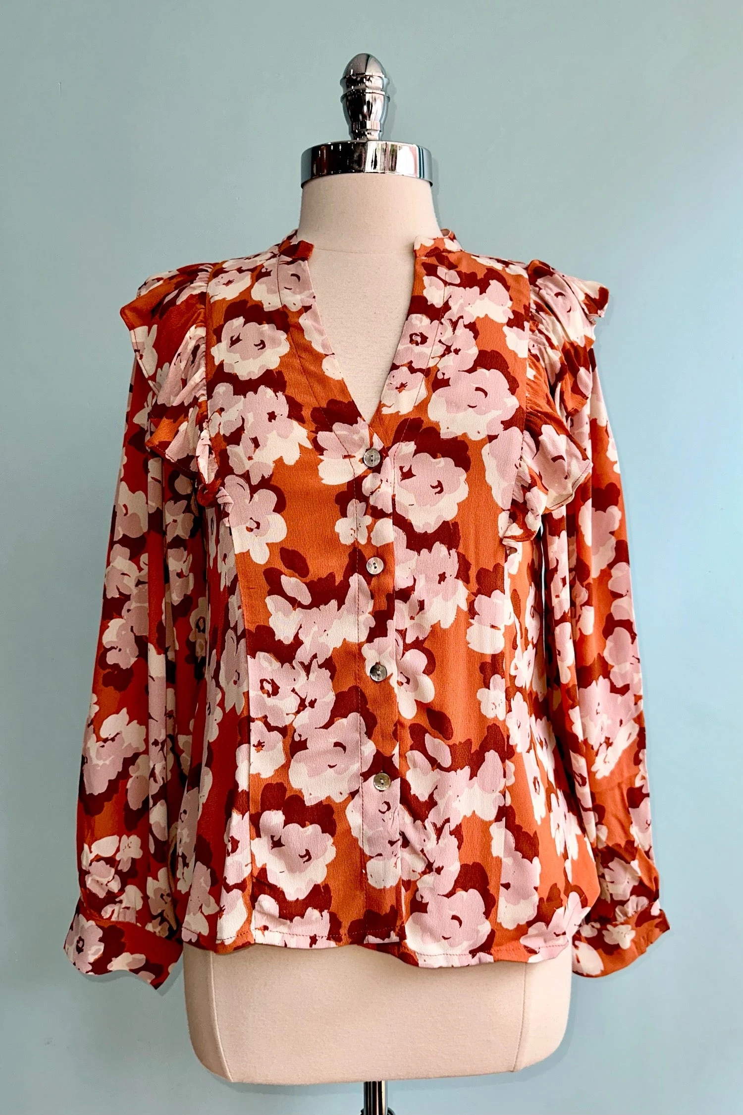 Peach Floral Ruffle Shoulder Top by Wild Pony Peach Floral Ruffle Shoulder Top By Wild Pony -MODERN MILLIE Shop 4C4A4AC3 A294 4097 8790 E5DB46C4701E