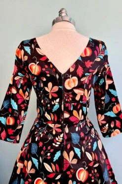 Pumpkins And Leaves 3/4 Sleeve Rounded Neck Dress By Eva Rose -MODERN MILLIE Shop 4D4D5D92 EE2A 4B73 A57F 7AB61A5CD15D