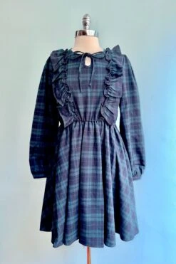 Navy Plaid Ruffle Mini Dress By Molly Bracken
