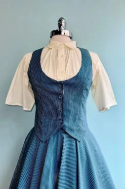 Blue Pinstriped Button-Up Vest By Voodoo Vixen