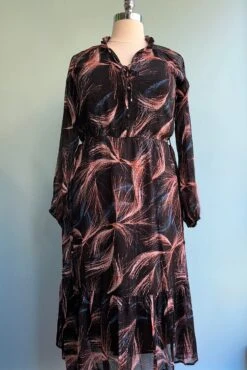 Ruffled Collar Black And Blue Lucie Midi Dress By Molly Bracken