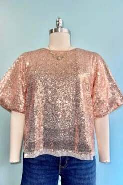 Champagne Sequin Puff Sleeve Top -MODERN MILLIE Shop 51C23D92 F3C7 40E4 89DD DE451457A00F
